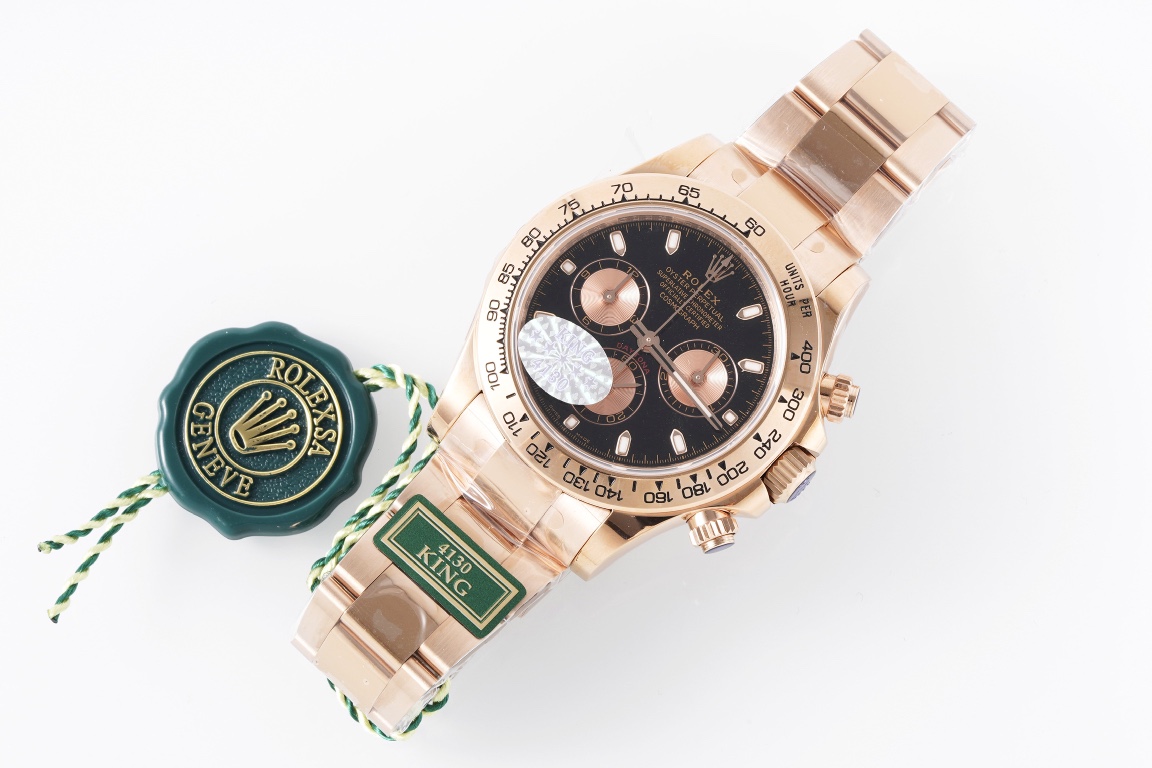 Rolex King Daytona 4130 Original1 1 40 mm 12.2 Watch Dial Luminouswatch Hands movement Ar 904lwatch Strap, Rose Gold Plated 18k