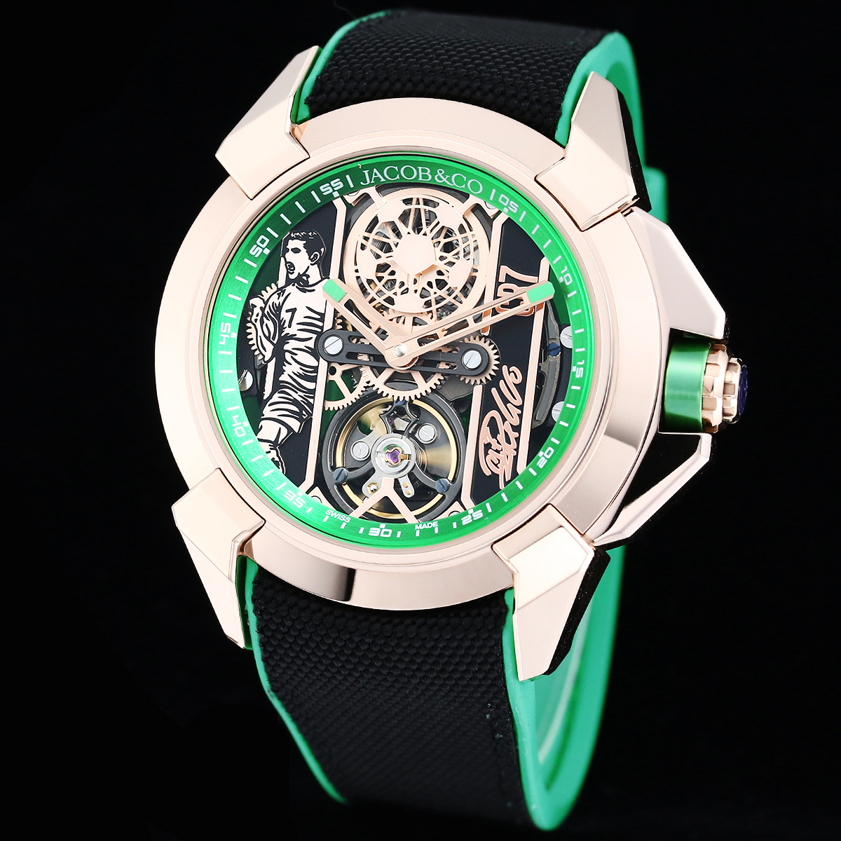 Jacob & Co Epic X CR7 Limited Edition Skeleton Automatic Mechanical Watch Cristiano Ronaldo Signature Dial 44mm