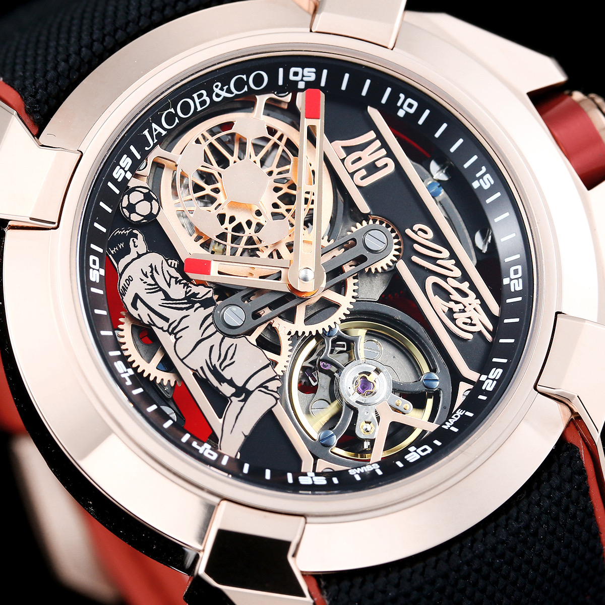 Jacob & Co Epic X CR7 Limited Edition Skeleton Automatic Mechanical Watch Cristiano Ronaldo Signature Dial 44mm