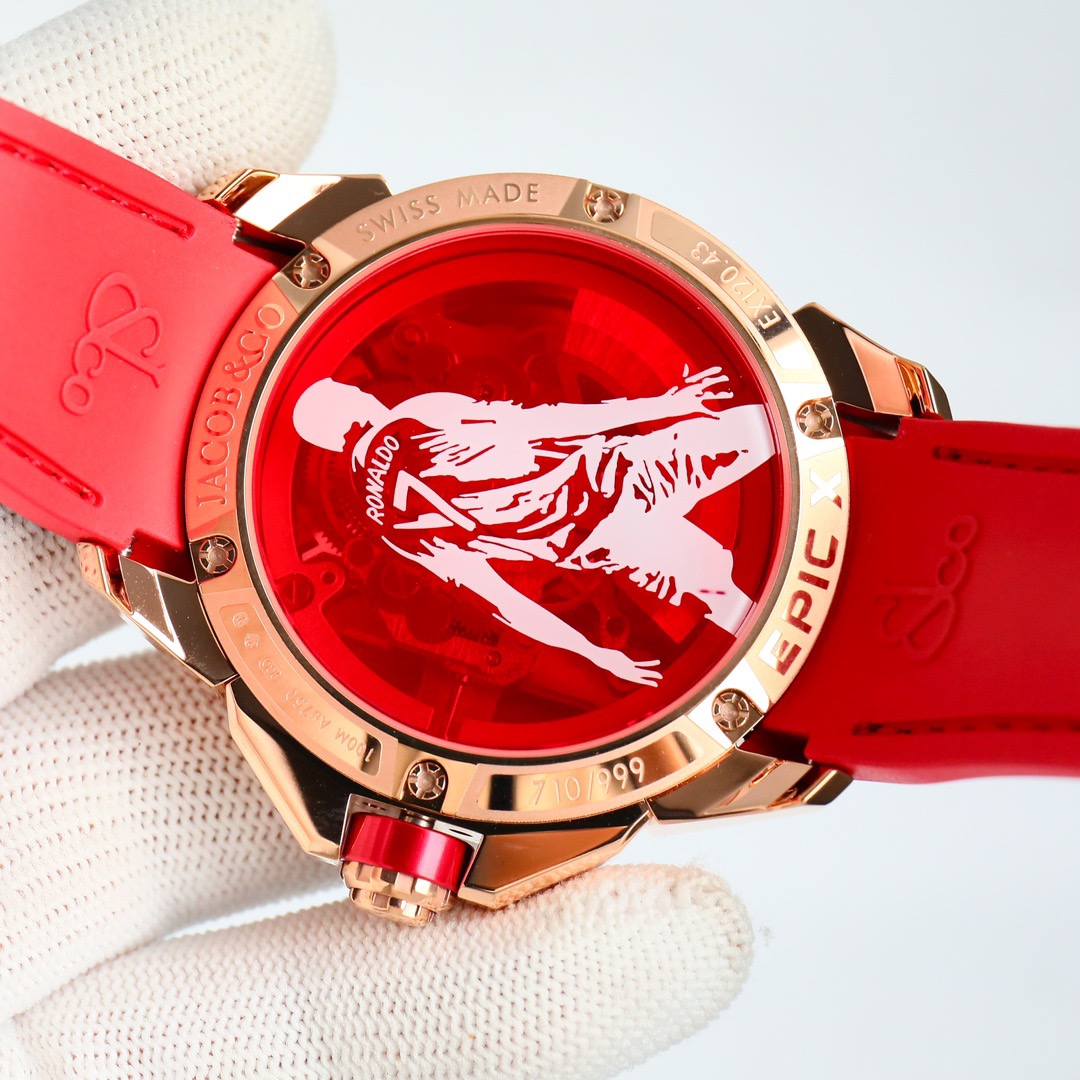Jacob & Co Epic X CR7 Limited Edition Skeleton Automatic Mechanical Watch Cristiano Ronaldo Signature Dial 44mm