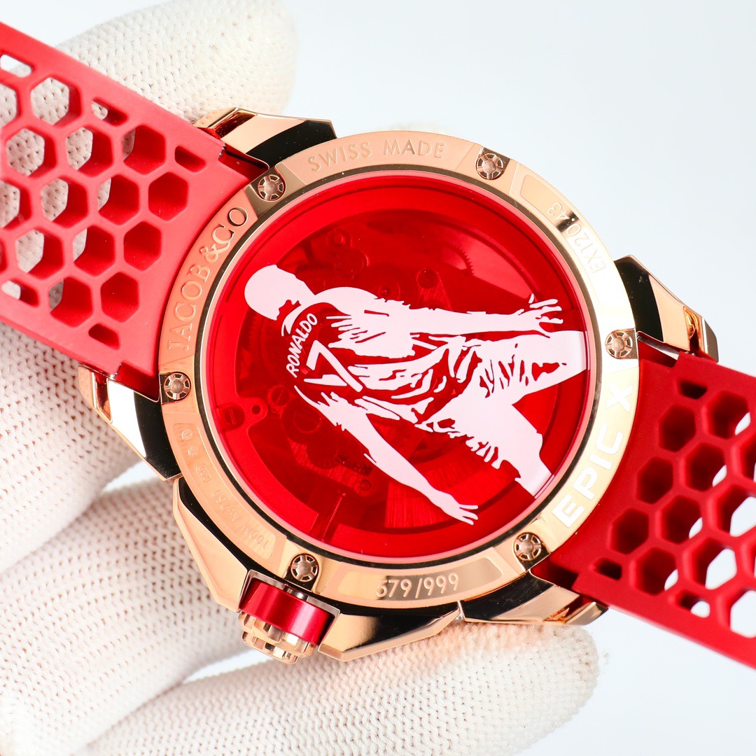 Jacob & Co Epic X CR7 Limited Edition Skeleton Automatic Mechanical Watch Cristiano Ronaldo Signature Dial 44mm