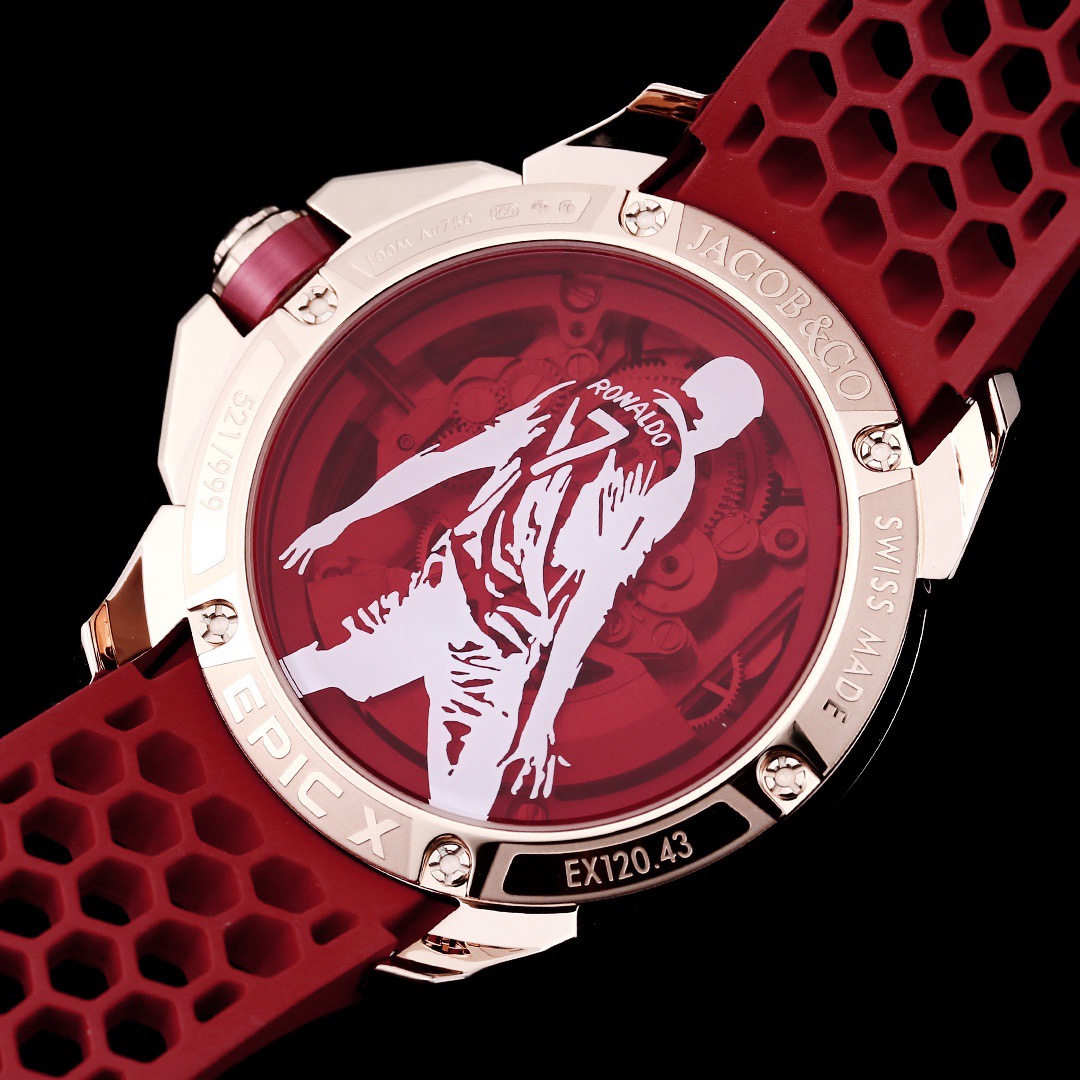 Jacob & Co Epic X CR7 Limited Edition Skeleton Automatic Mechanical Watch Cristiano Ronaldo Signature Dial 44mm