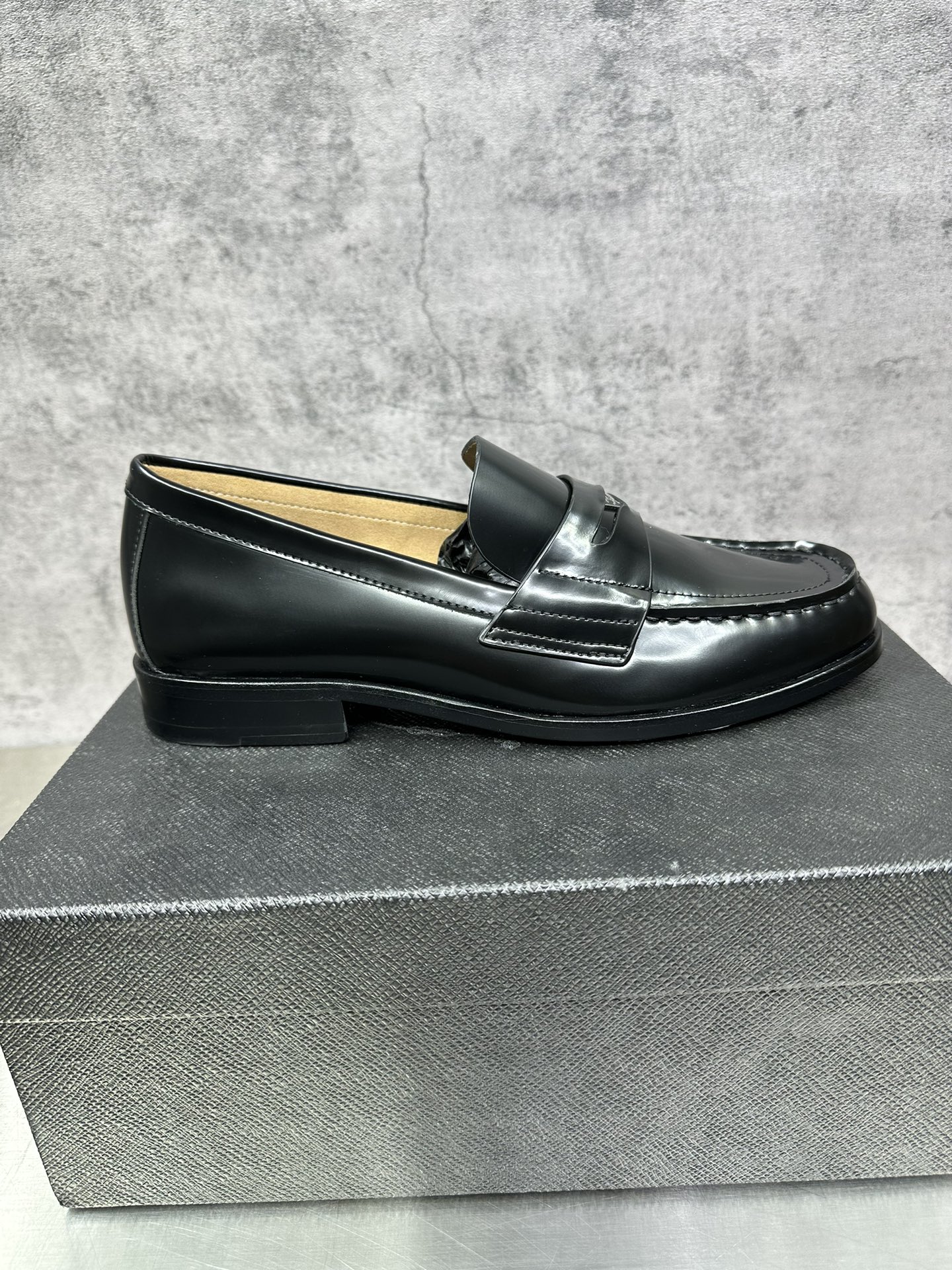 Loafers Real Leather Black 45