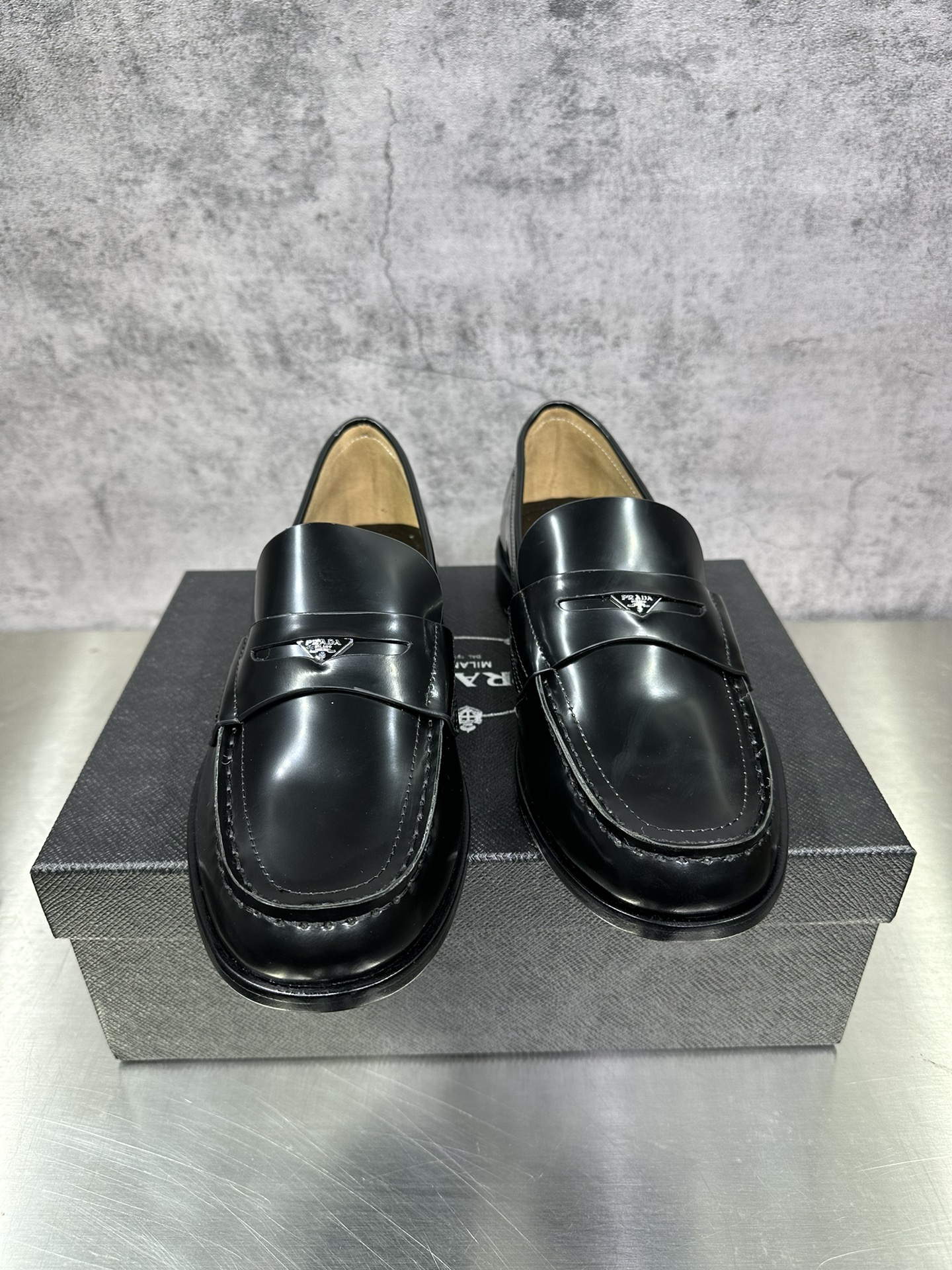 Loafers Real Leather Black 45