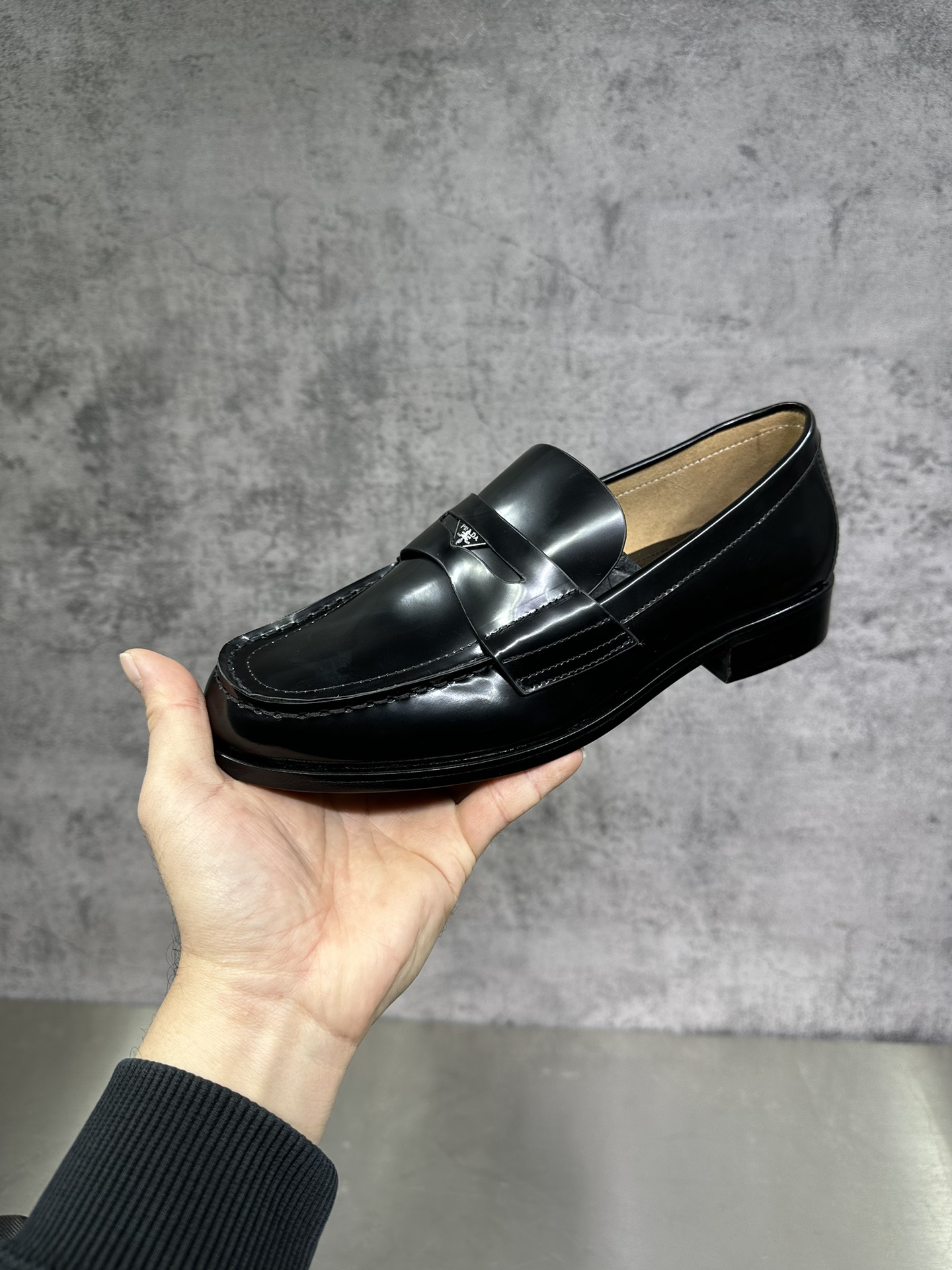 Loafers Real Leather Black 45
