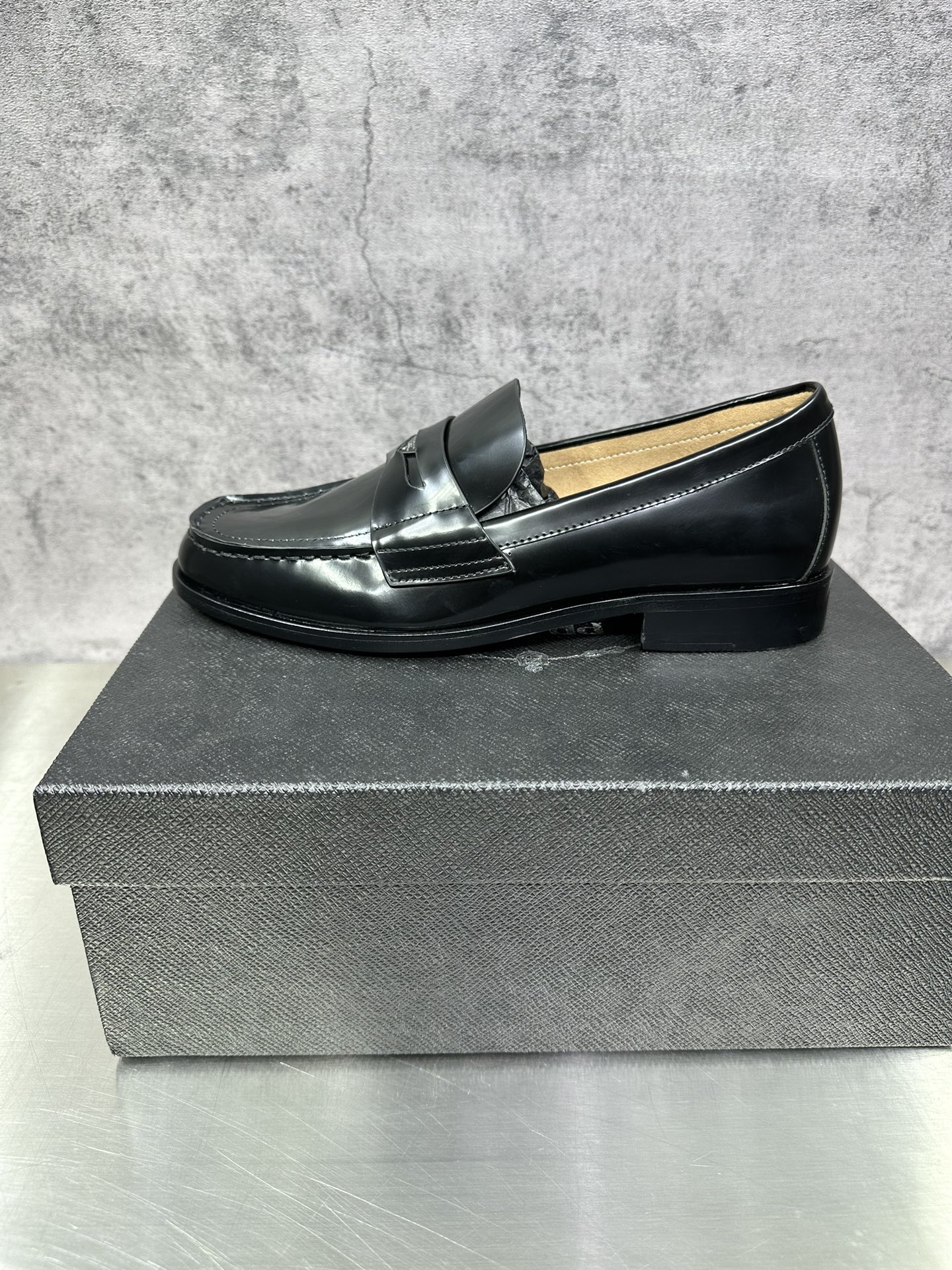 Loafers Real Leather Black 45