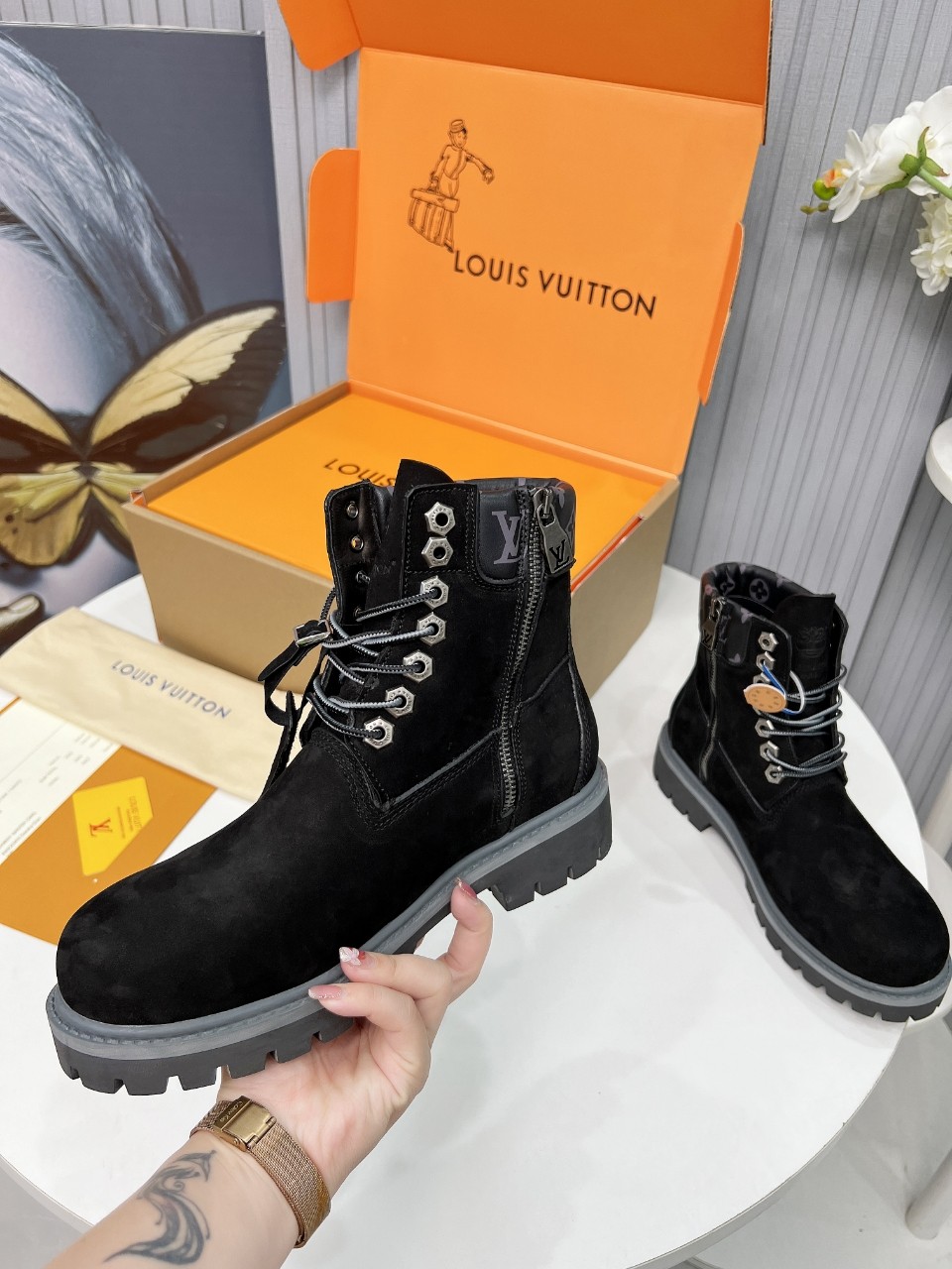Louis Vuitton Timberland Male Boots Cow Leather Waterproof M-l-s