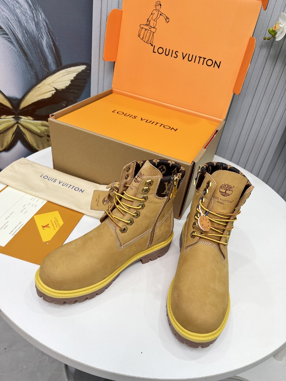 Louis Vuitton Timberland Male Boots Cow Leather Waterproof M-l-s