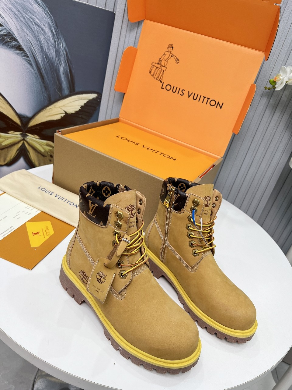 Louis Vuitton Timberland Male Boots Cow Leather Waterproof M-l-s
