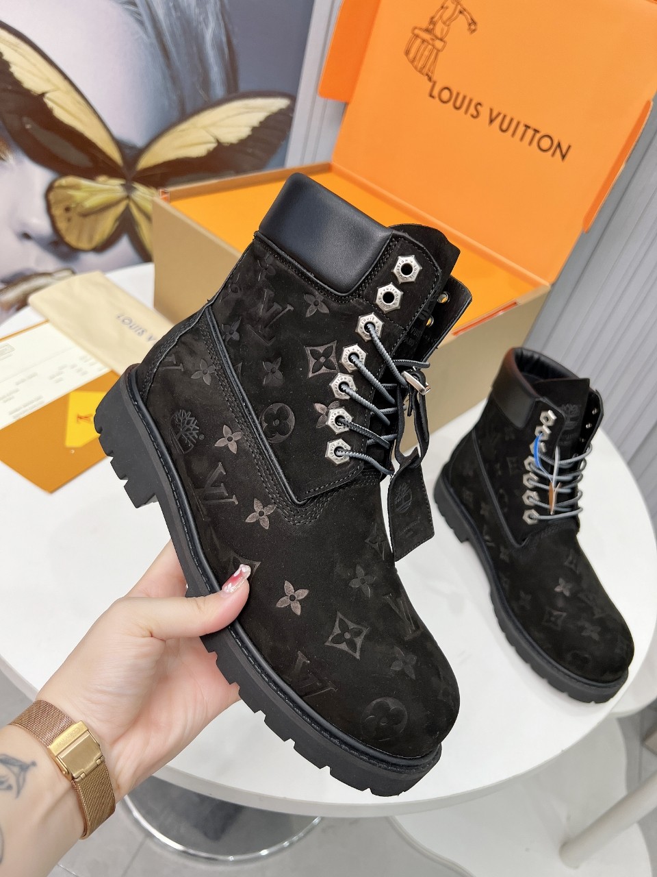 Louis Vuitton Timberland Male Boots Cow Leather Waterproof M-l-s
