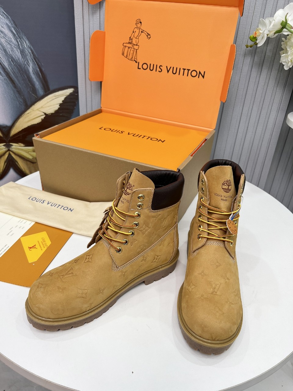 Louis Vuitton Timberland Male Boots Cow Leather Waterproof M-l-s