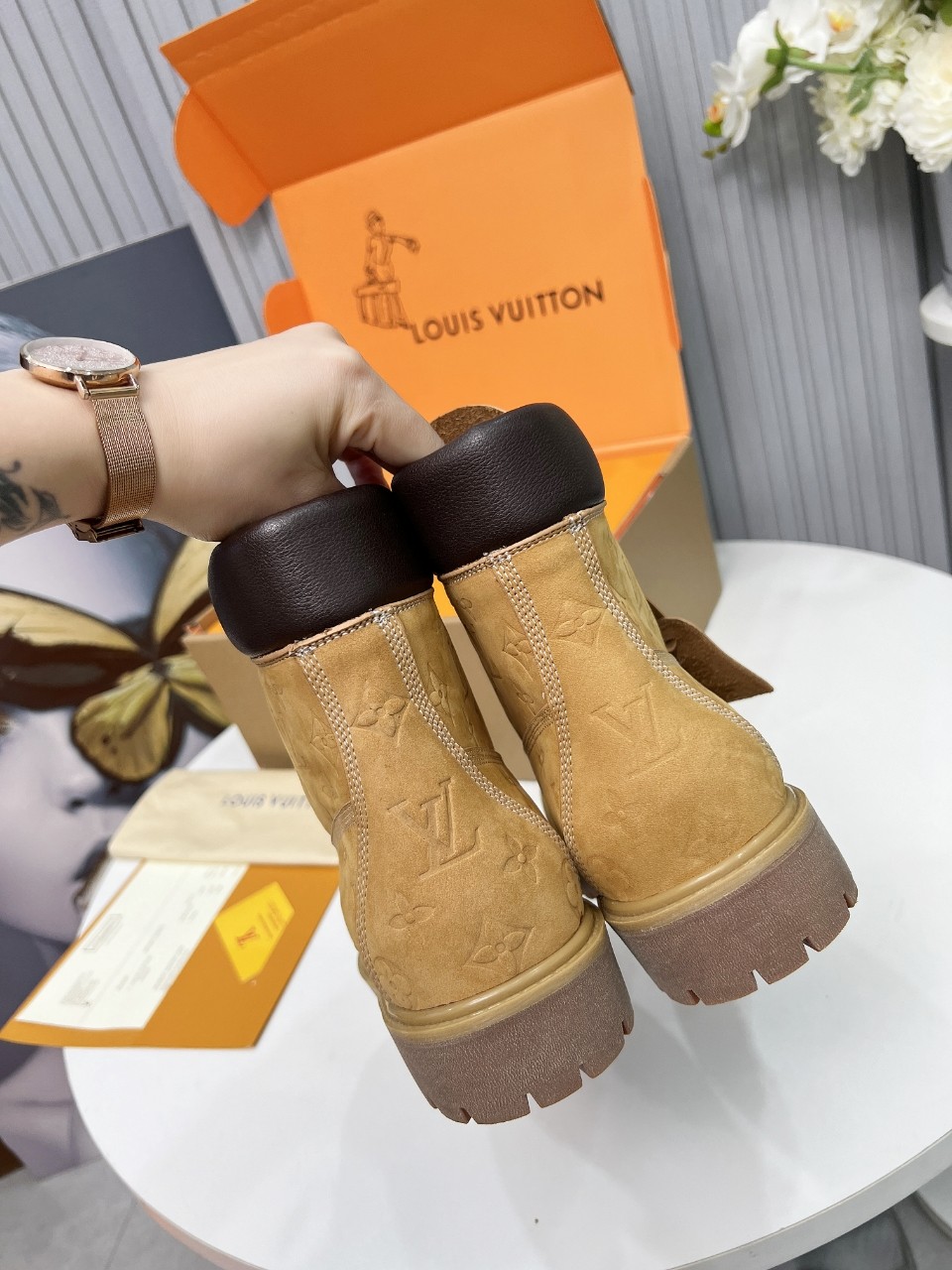Louis Vuitton Timberland Male Boots Cow Leather Waterproof M-l-s