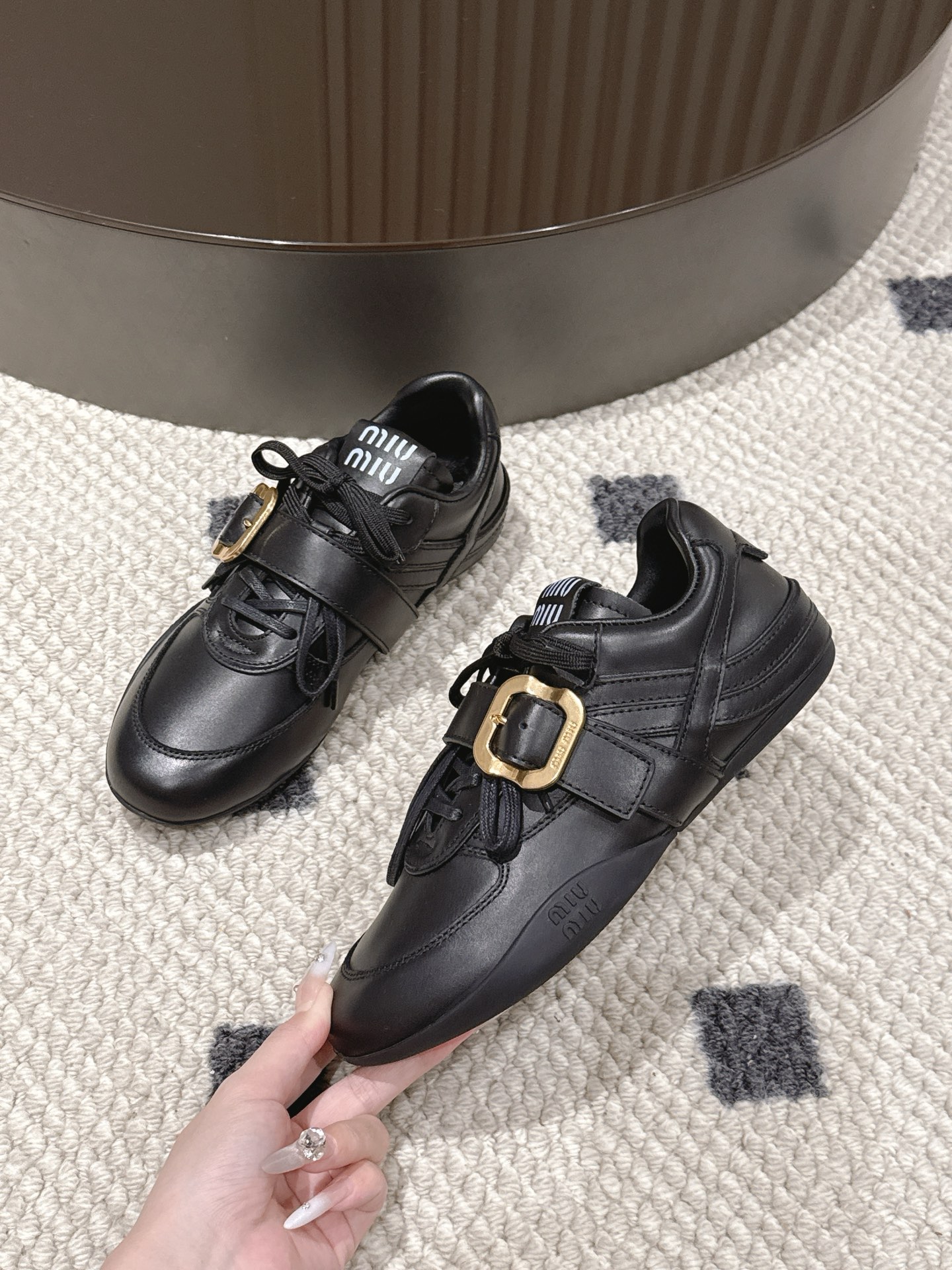 Miu Miu Female Leather Shoes Cow Leather Black M