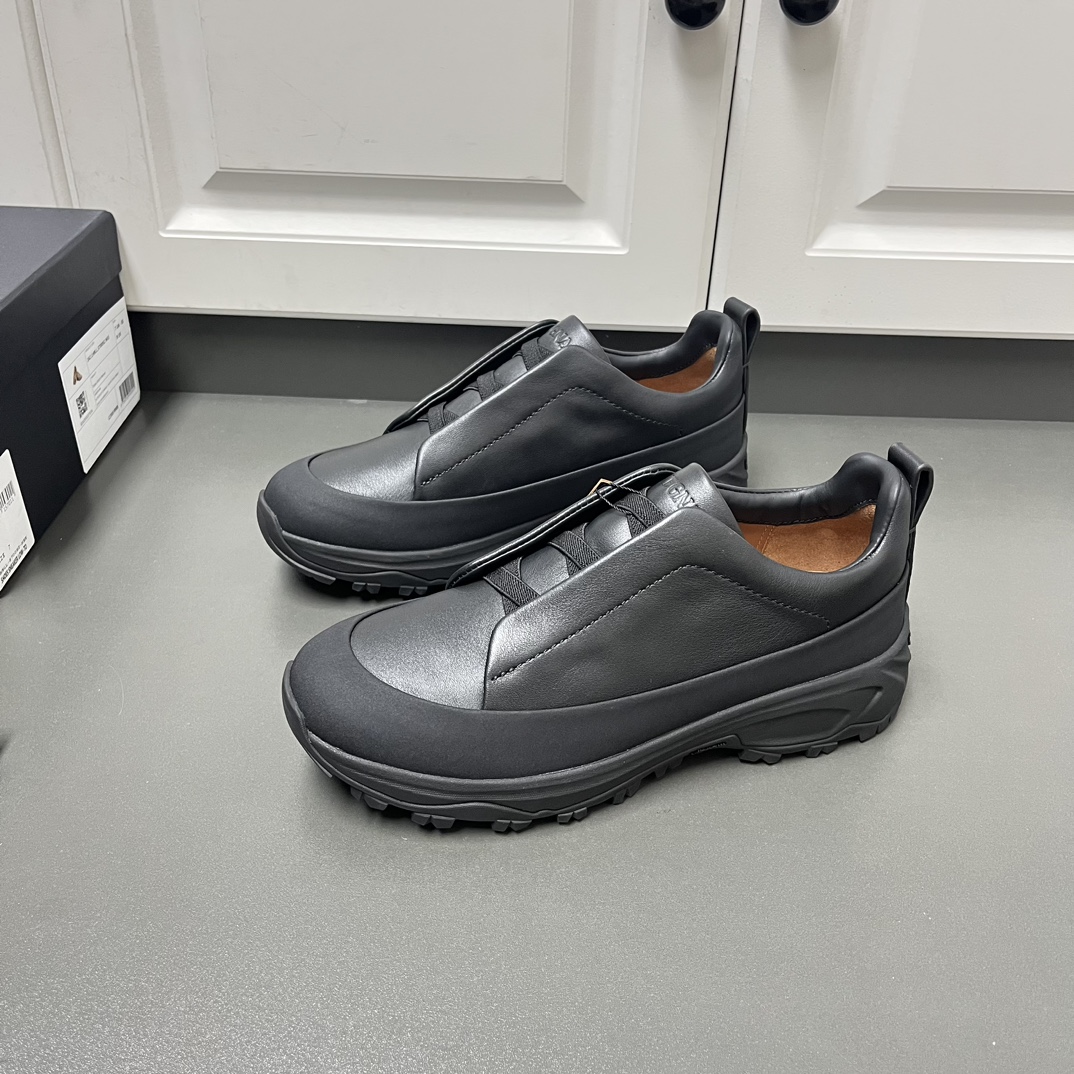 Ermenegildo Zegna Male Leather Shoes Black Lightweight M-l-s