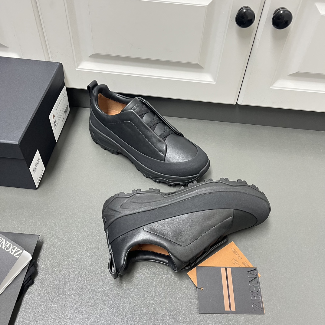 Ermenegildo Zegna Male Leather Shoes Black Lightweight M-l-s