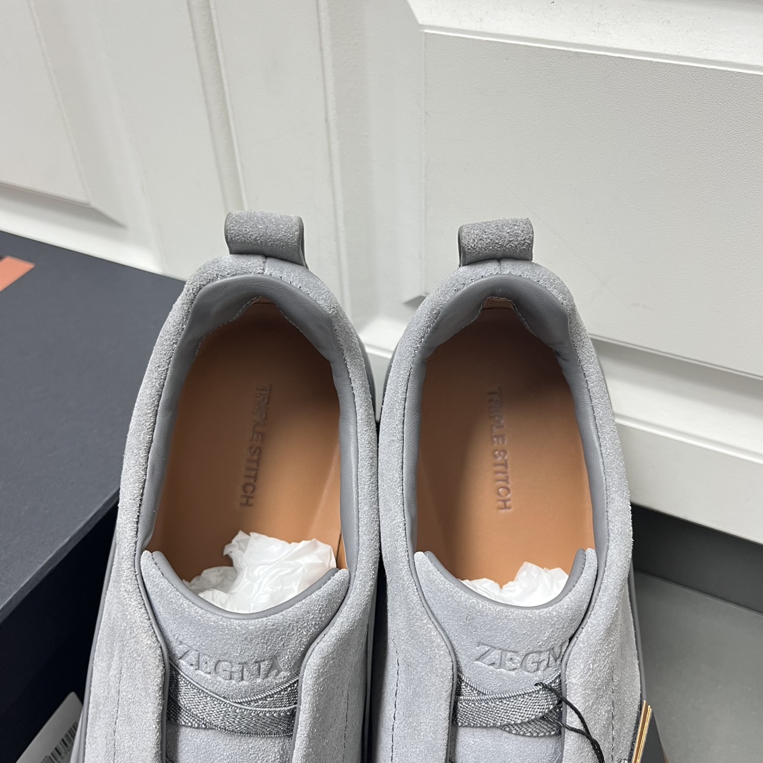 Ermenegildo Zegna Male Leather Shoes Gray Lightweight M-l-s