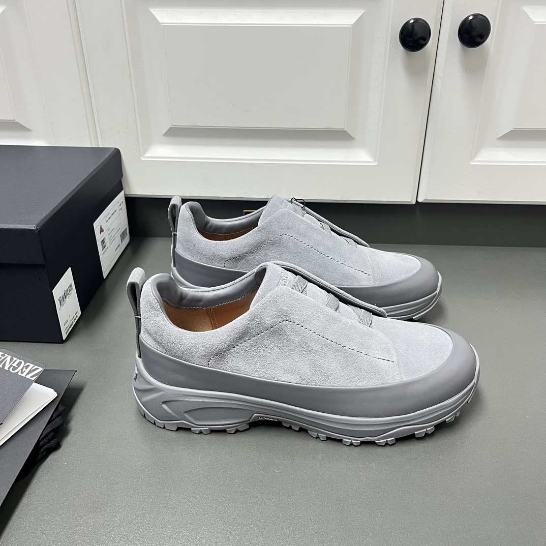 Ermenegildo Zegna Male Leather Shoes Gray Lightweight M-l-s