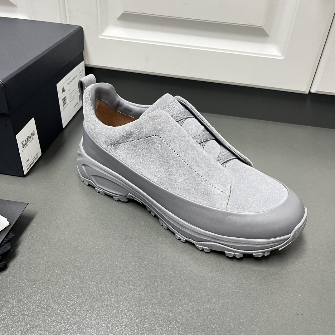 Ermenegildo Zegna Male Leather Shoes Gray Lightweight M-l-s