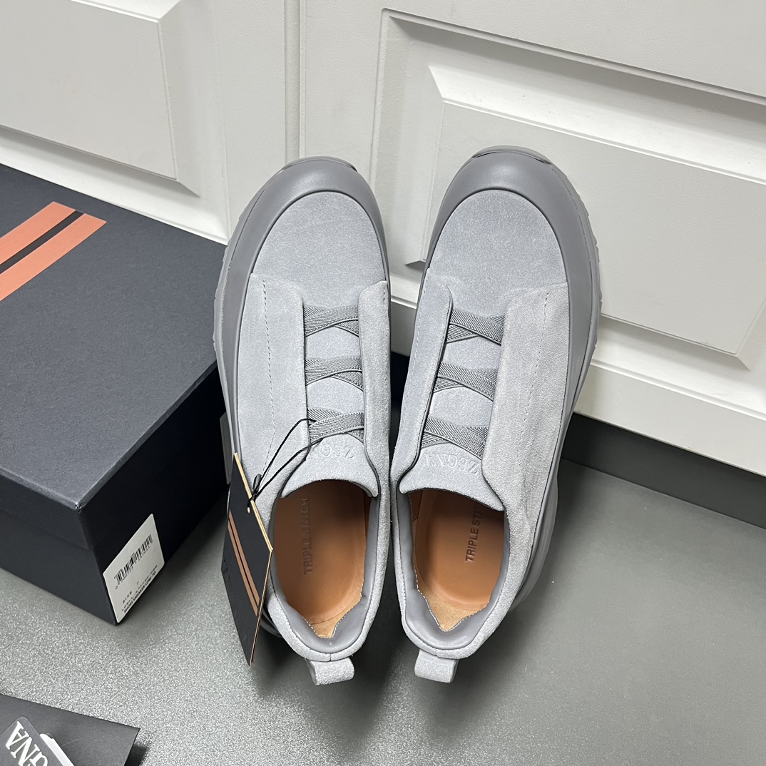 Ermenegildo Zegna Male Leather Shoes Gray Lightweight M-l-s