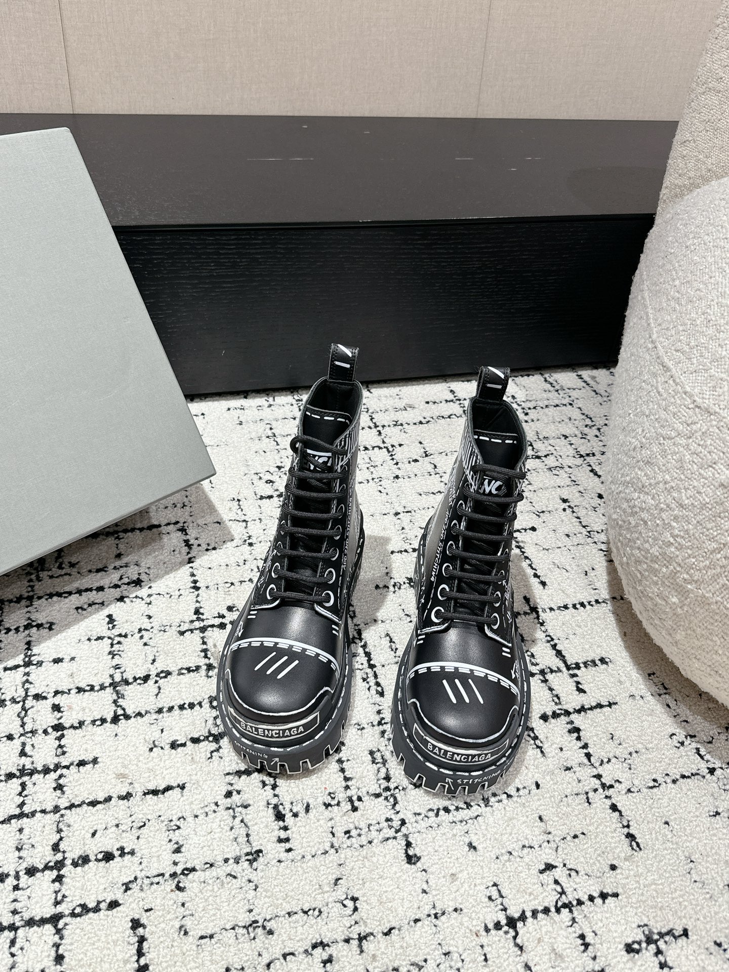 Balenciaga Male Boots Cow Leather Black M-l-s