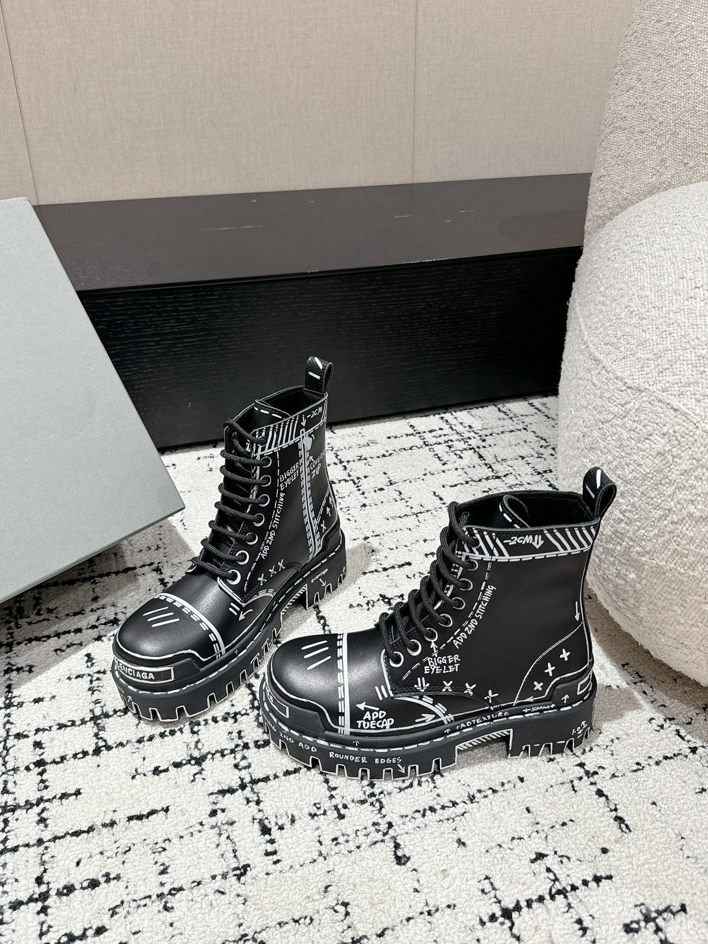 Balenciaga Male Boots Cow Leather Black M-l-s